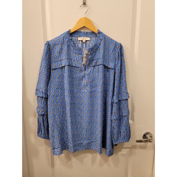 Loft Paisley Ruffle Sleeve Button Blouse - Picture 2 of 8
